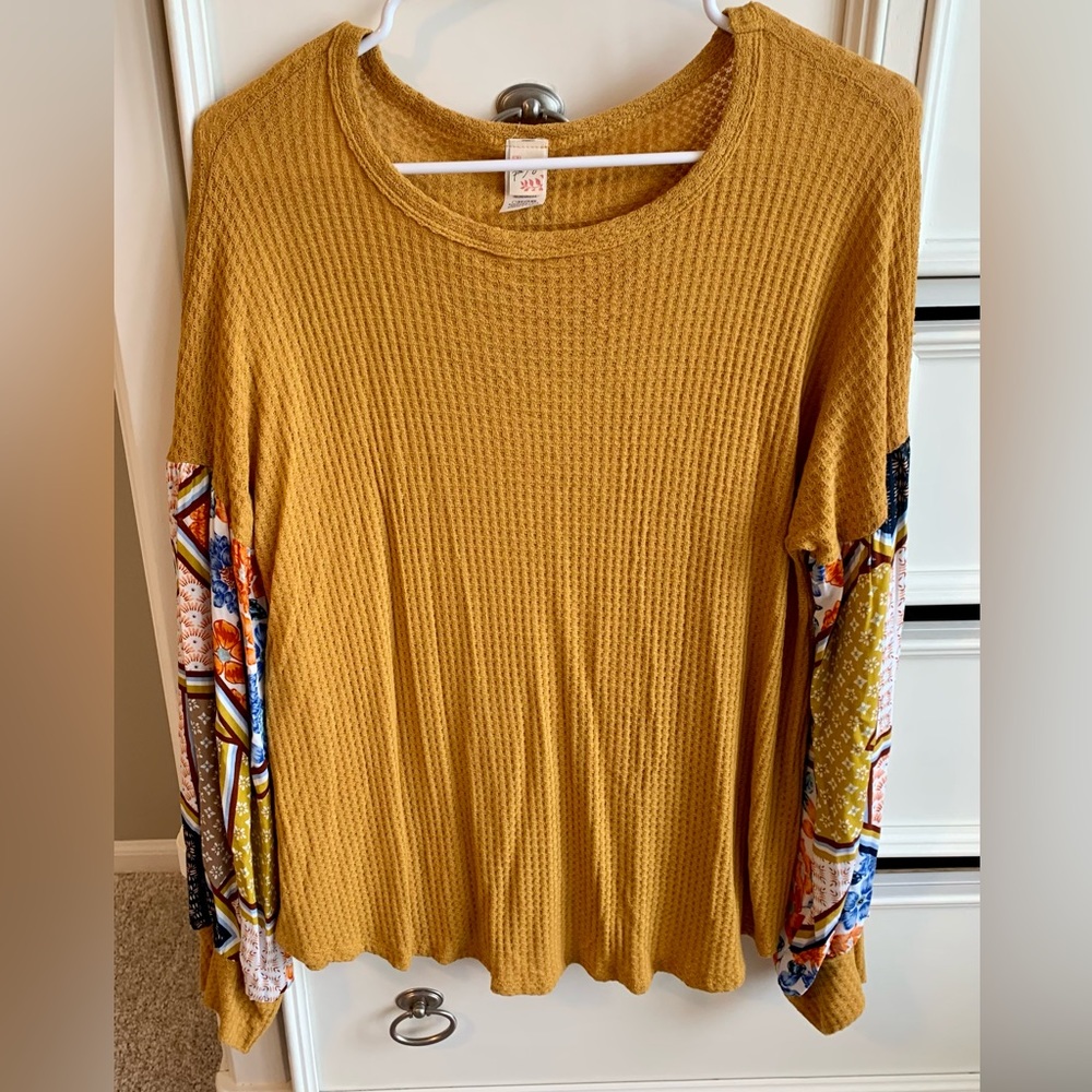 Mustard loose fitting too with colorful bishop sleeves